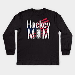 Patriotic Hockey Mom with American Flag Kids Long Sleeve T-Shirt